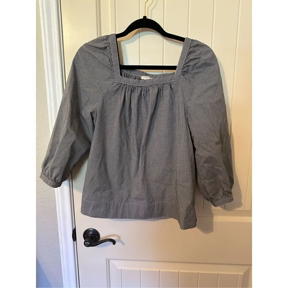 J.Crew Size Small Gingham Square Neck Puff Sleeve Blouse G7060 - Picture 4 of 10